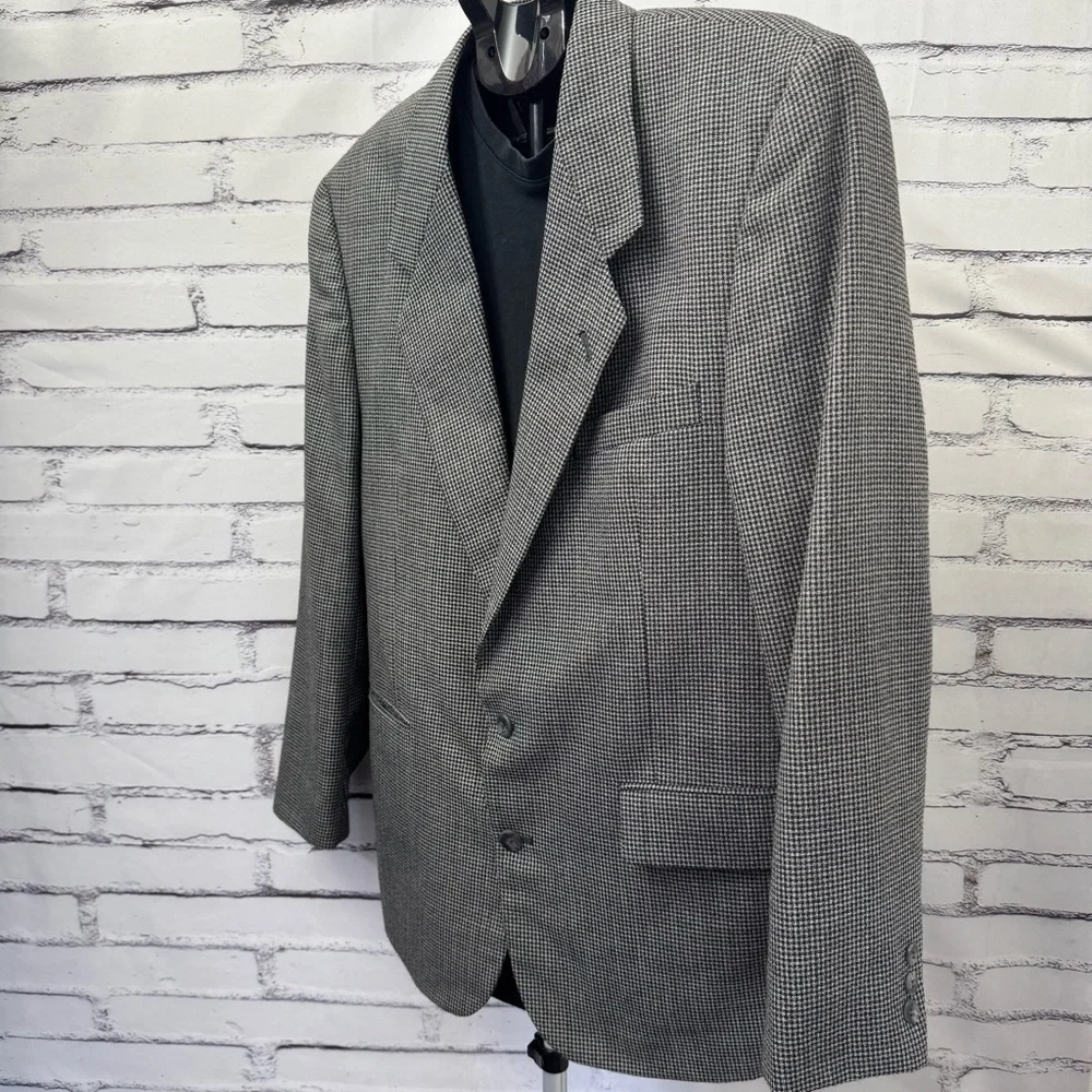 Hardy‎ Amies London Blazer Mens 38R Gray Houndstooth Wool Blend Sport Coat
